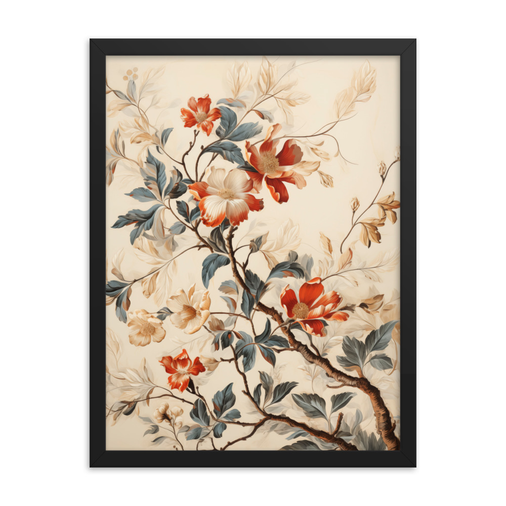 Vintage Floral Motifs with Flowers 03 | Framed Poster
