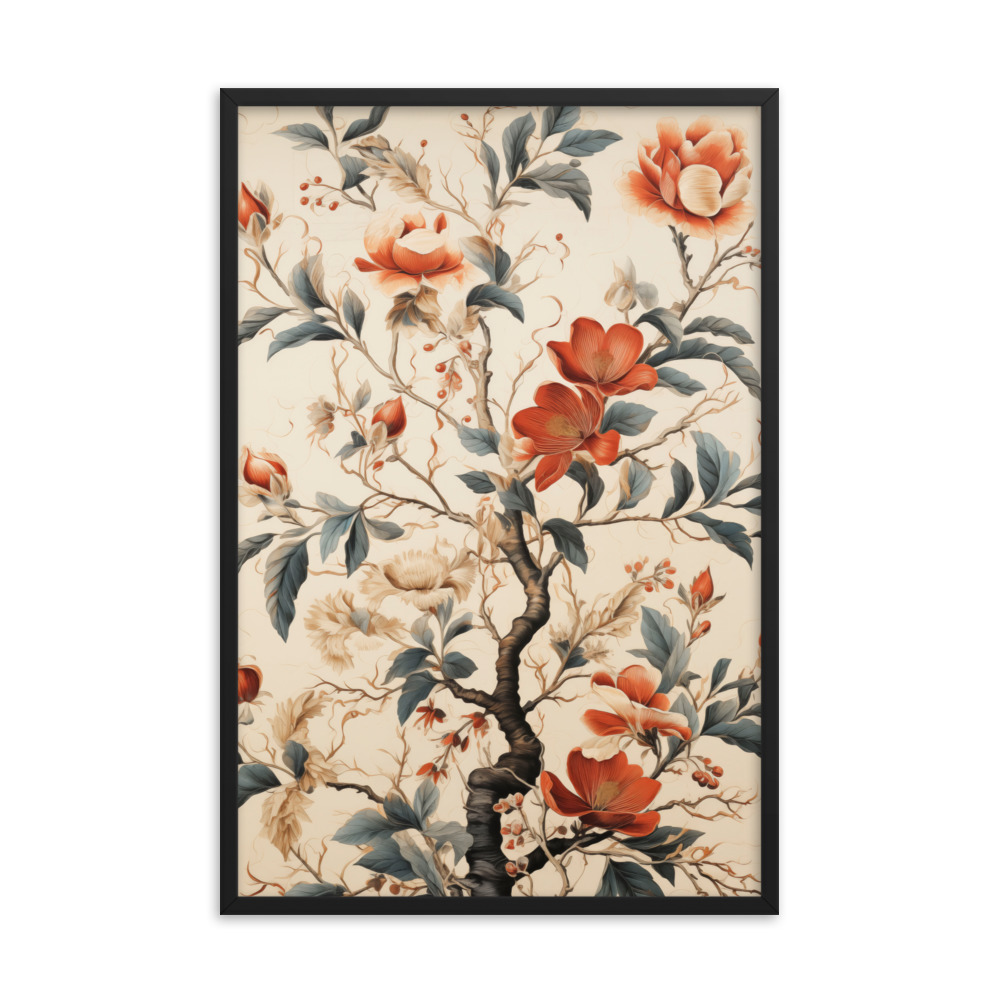 Vintage Floral Motifs with Flowers 01 | Framed Poster