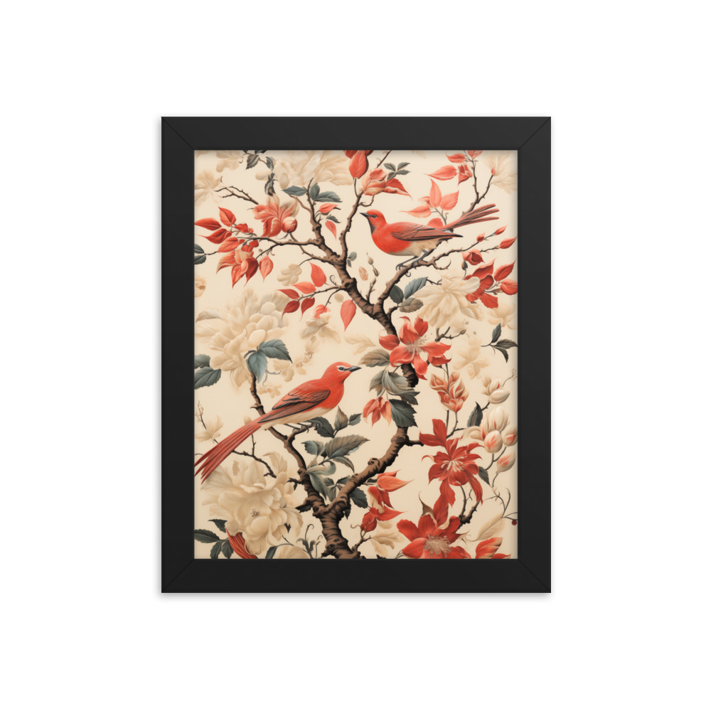 Vintage Floral Motifs with Birds 02 | Framed poster