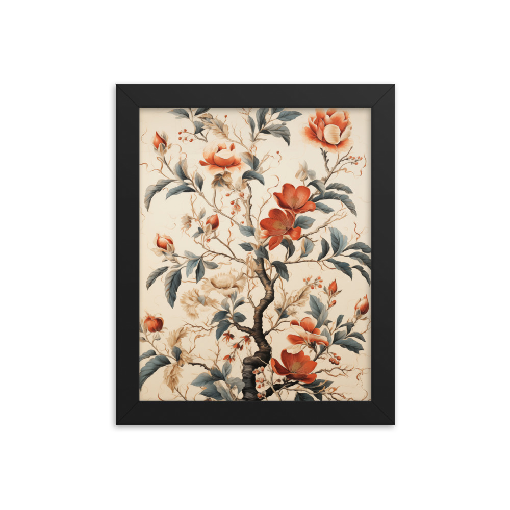 Vintage Floral Motifs with Flowers 01 | Framed Poster