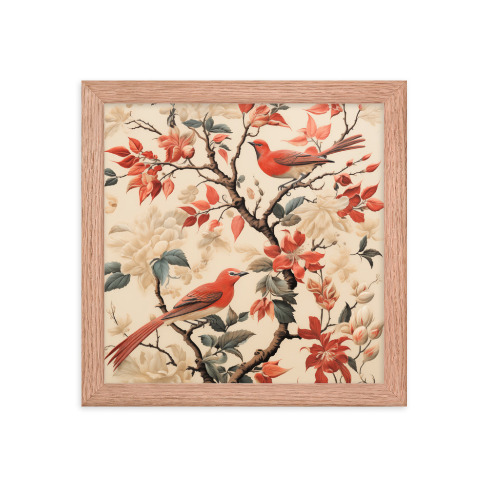 Vintage Floral Motifs with Birds 02 | Framed poster