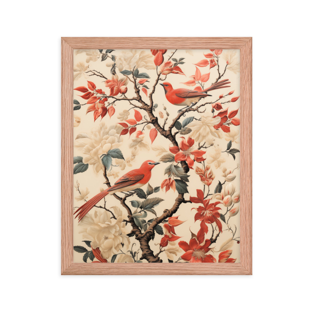 Vintage Floral Motifs with Birds 02 | Framed poster
