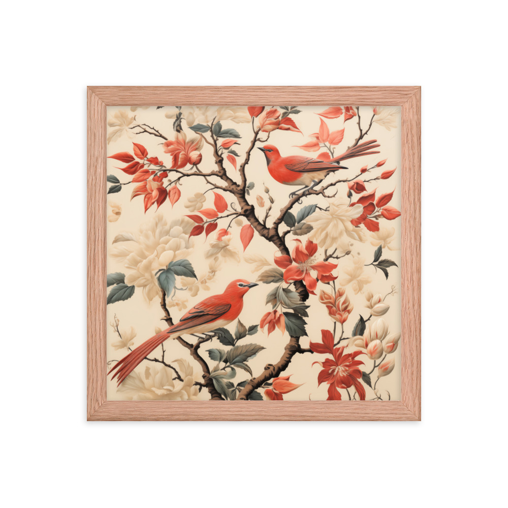 Vintage Floral Motifs with Birds 02 | Framed poster