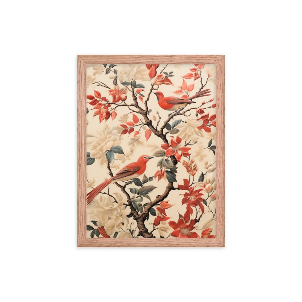 Vintage Floral Motifs with Birds 02 | Framed poster