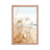 White Flowers Grass Wall Art with Seascape Background | Framed poster