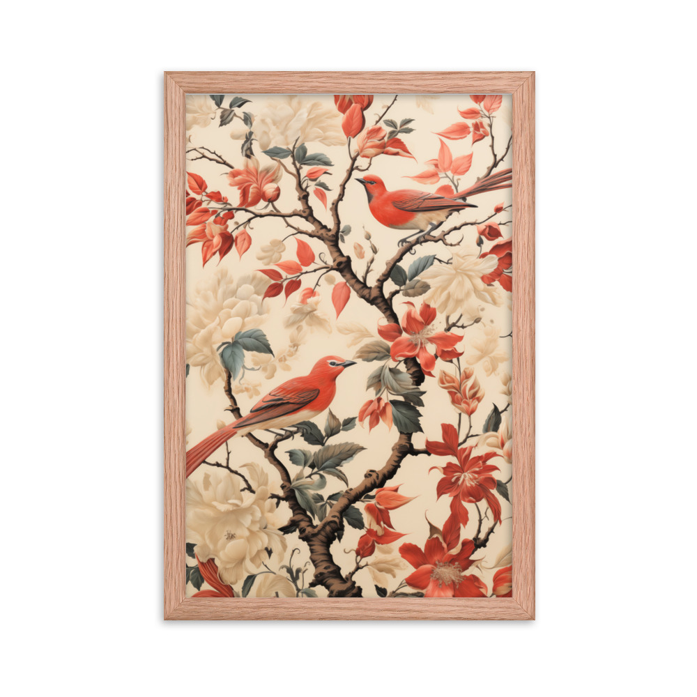 Vintage Floral Motifs with Birds 02 | Framed poster