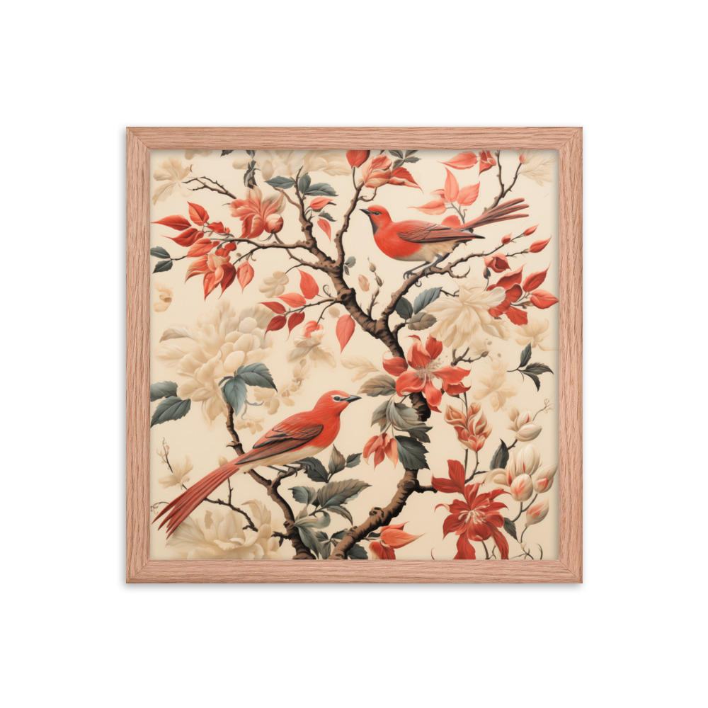 Vintage Floral Motifs with Birds 02 | Framed poster