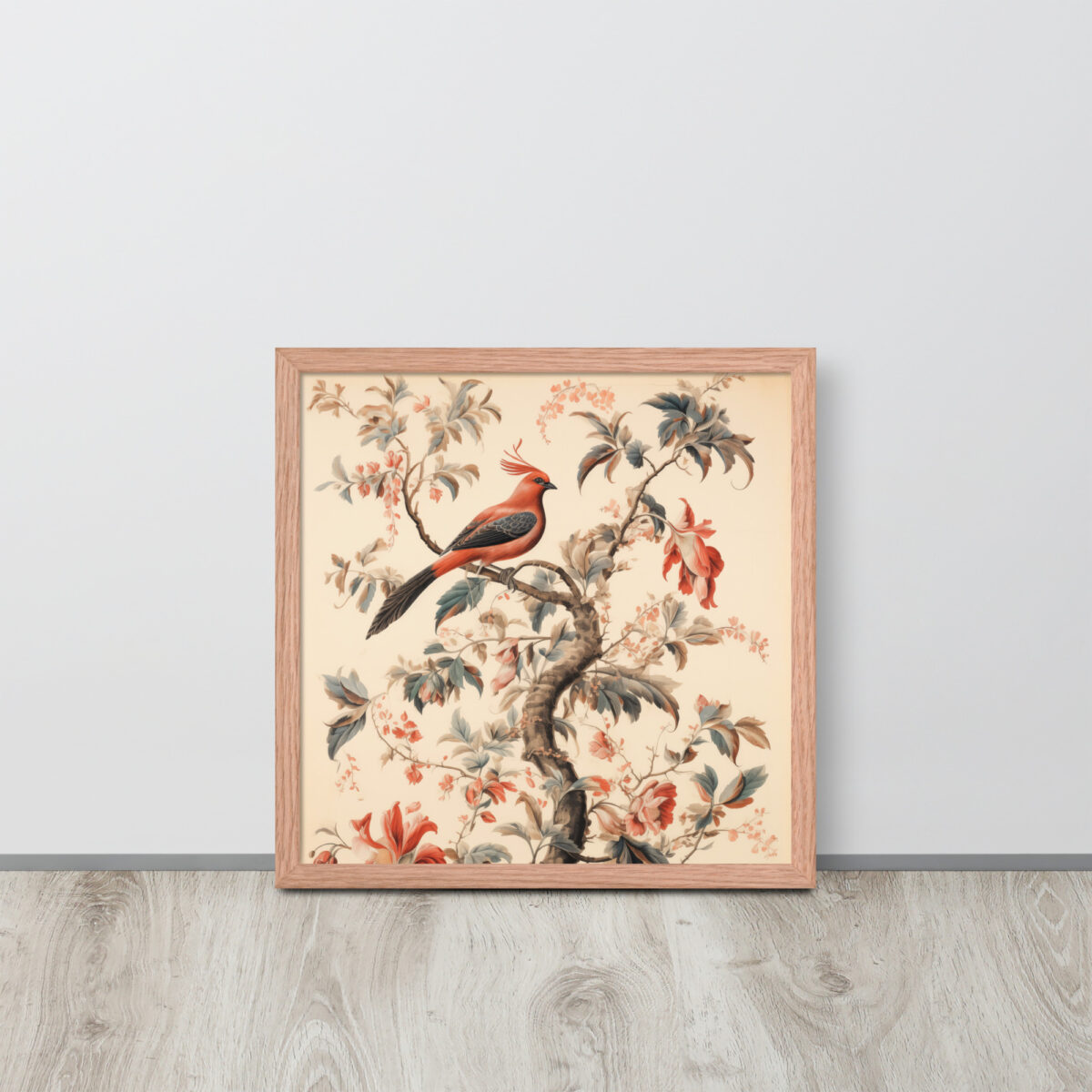 Vintage Floral Motifs with Birds 01 | Framed poster