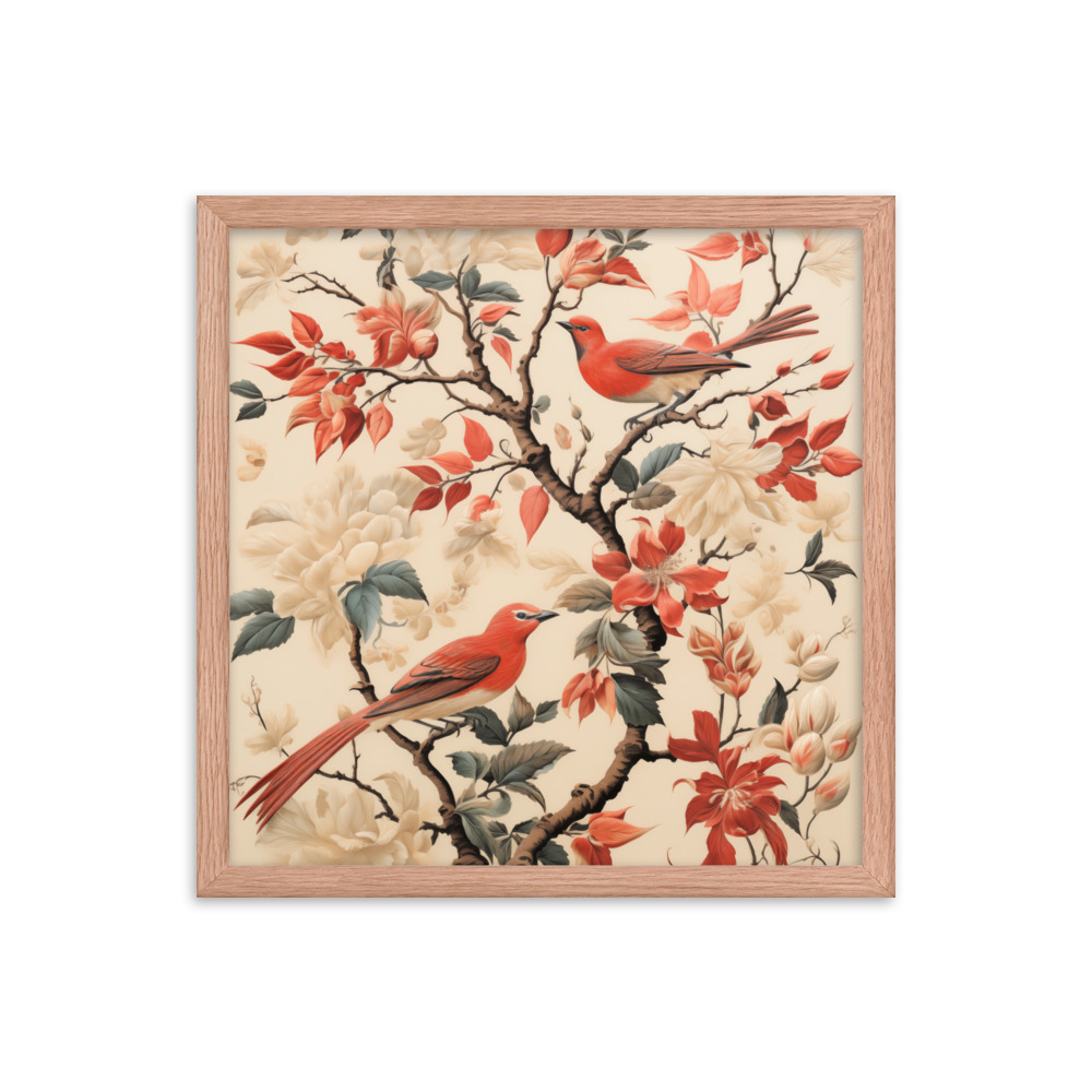 Vintage Floral Motifs with Birds 02 | Framed poster