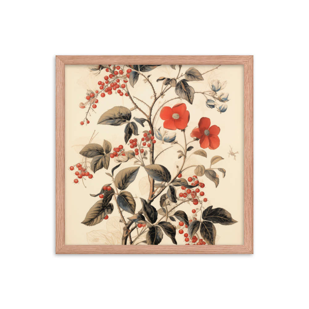 Vintage Floral Motifs with Red Berries 03 | Framed poster