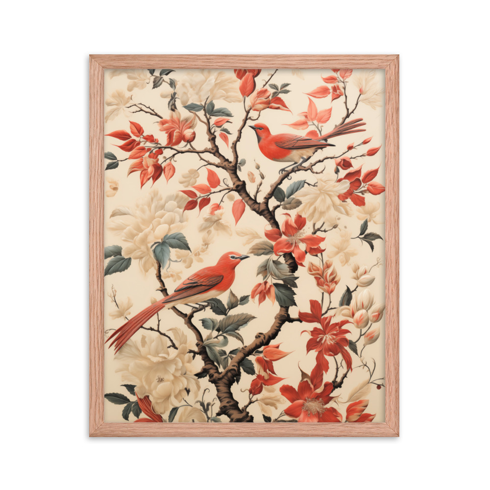 Vintage Floral Motifs with Birds 02 | Framed poster
