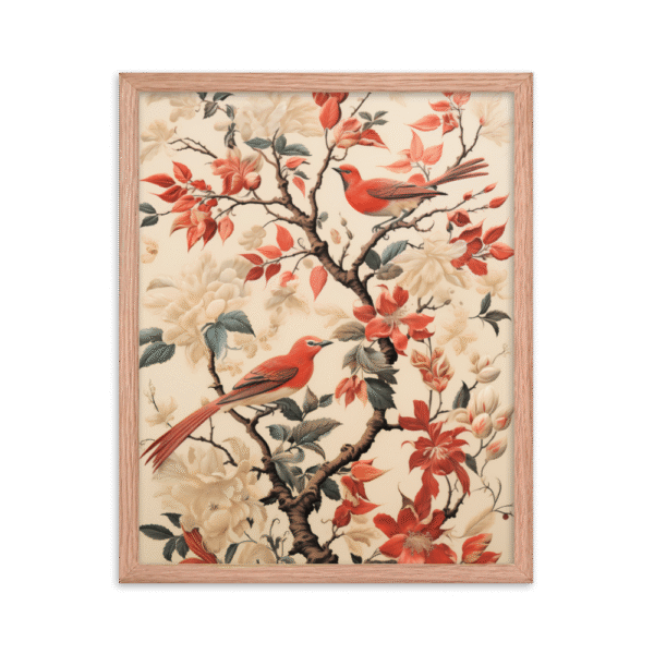 Vintage Floral Motifs with Birds 02 | Framed poster