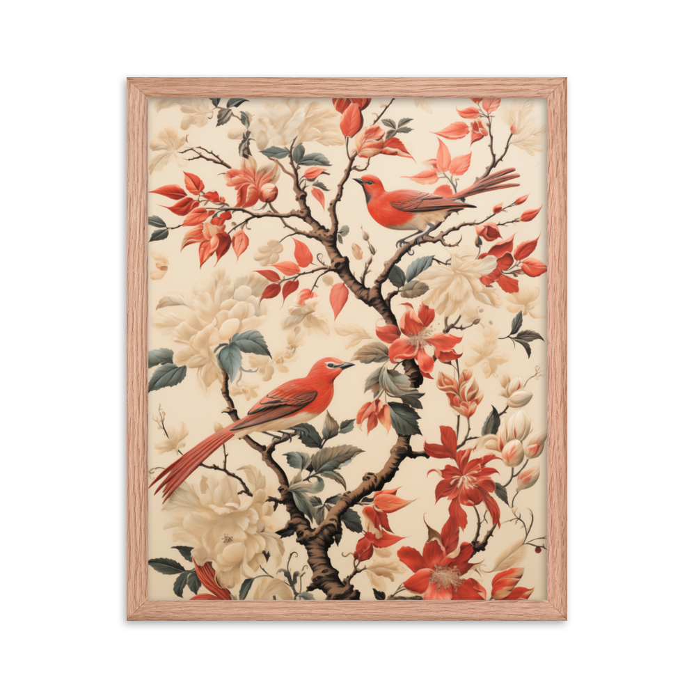 Vintage Floral Motifs with Birds 02 | Framed poster