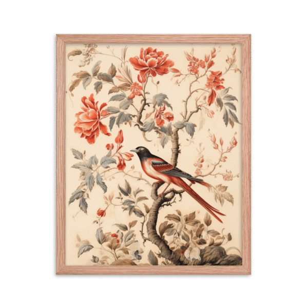 Vintage Floral Motifs with Birds 03 | Framed poster