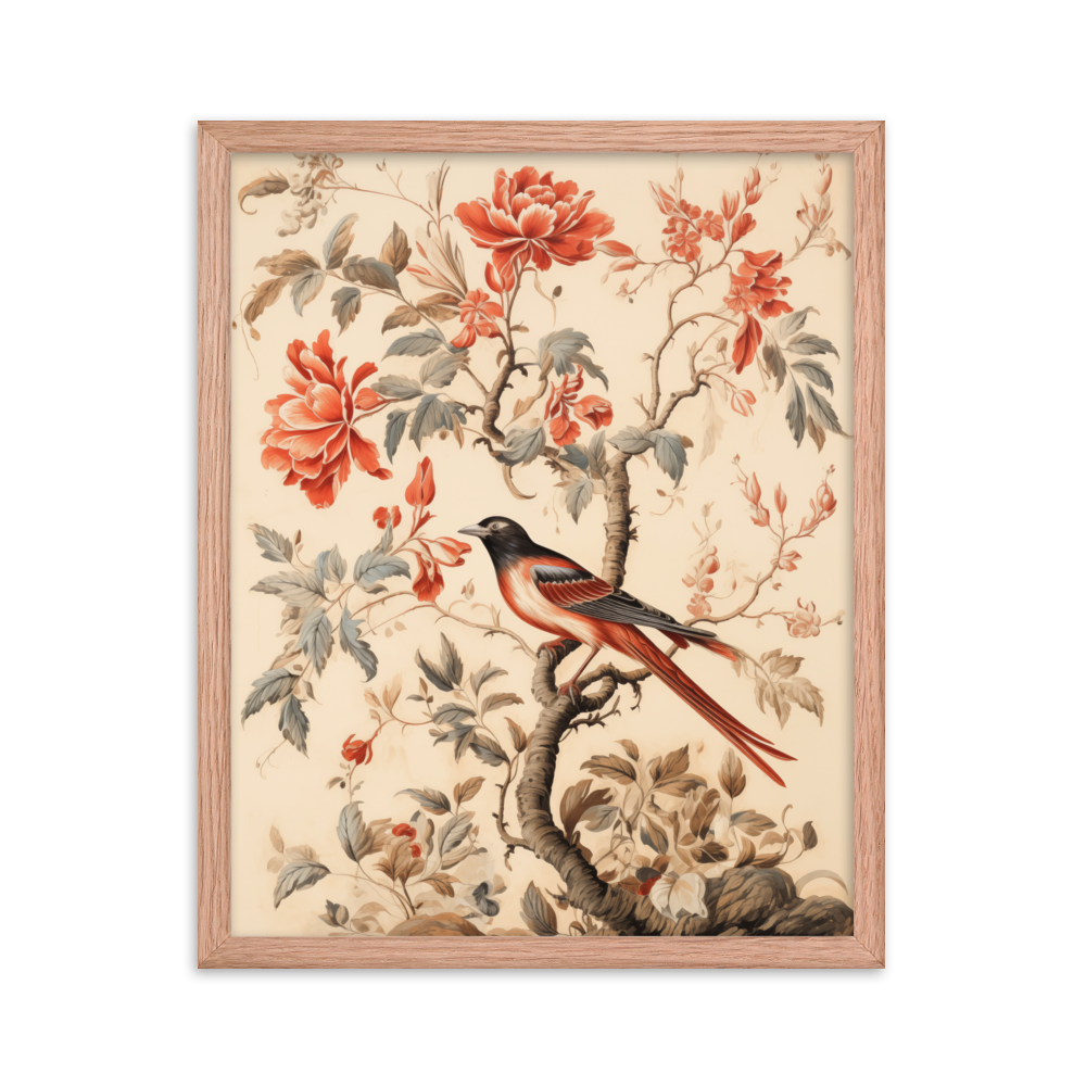 Vintage Floral Motifs with Birds 03 | Framed poster
