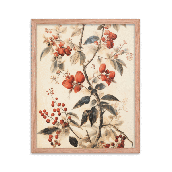 Vintage Floral Motifs with Red Berries 02 | Framed poster