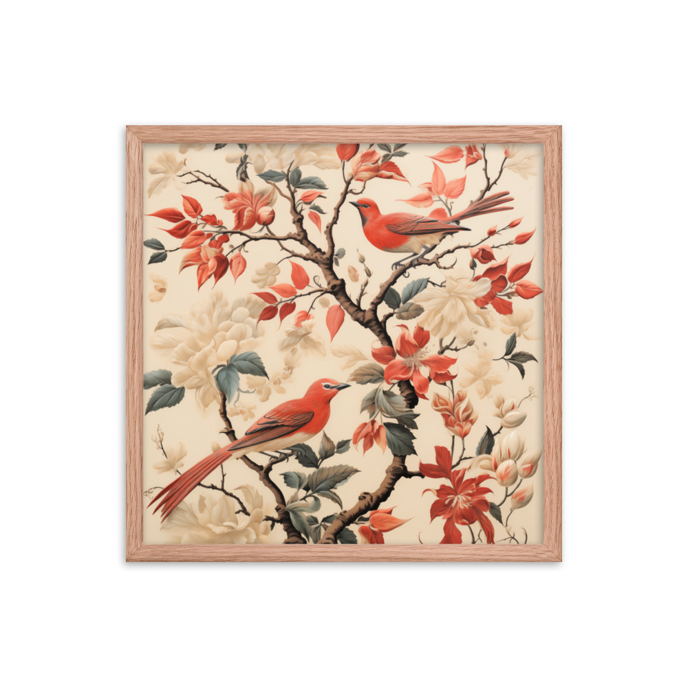 Vintage Floral Motifs with Birds 02 | Framed poster