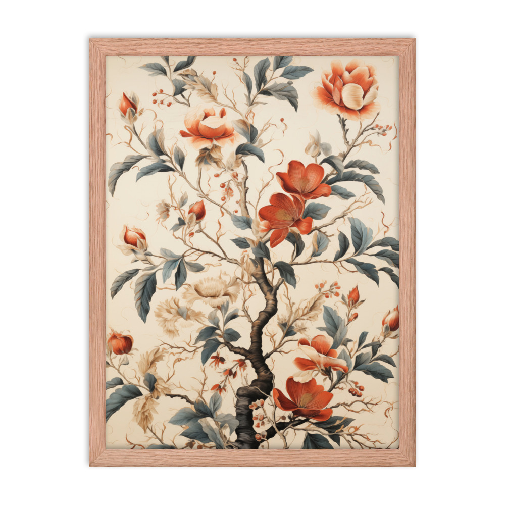 Vintage Floral Motifs with Flowers 01 | Framed Poster