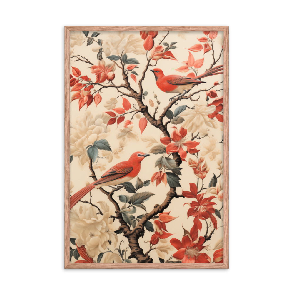 Vintage Floral Motifs with Birds 02 | Framed poster