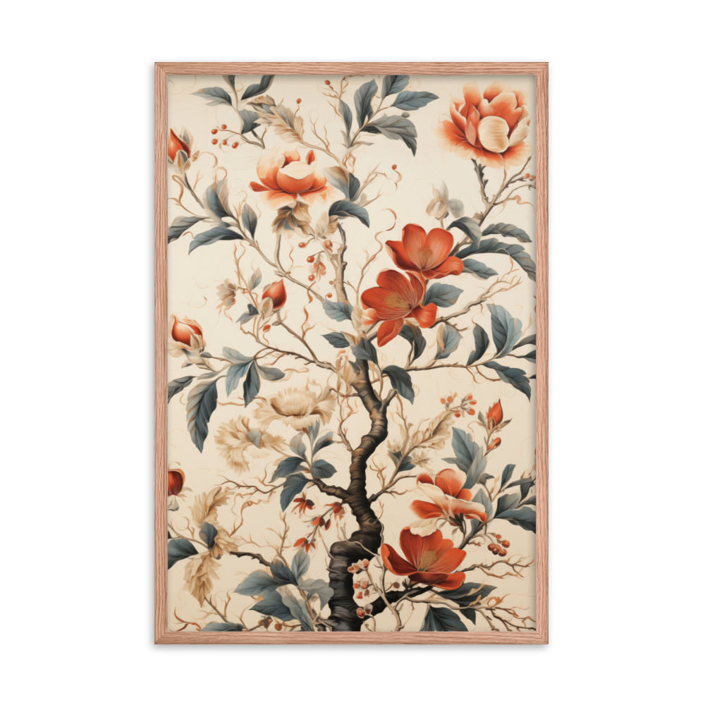 Vintage Floral Motifs with Flowers 01 | Framed Poster