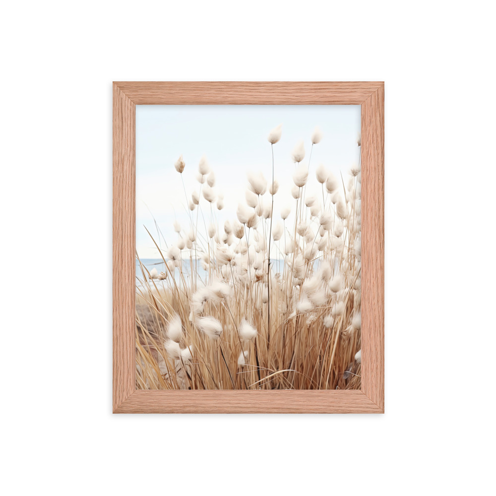 Fluffy Grass Wall Art with Seascape Background | Framed poster