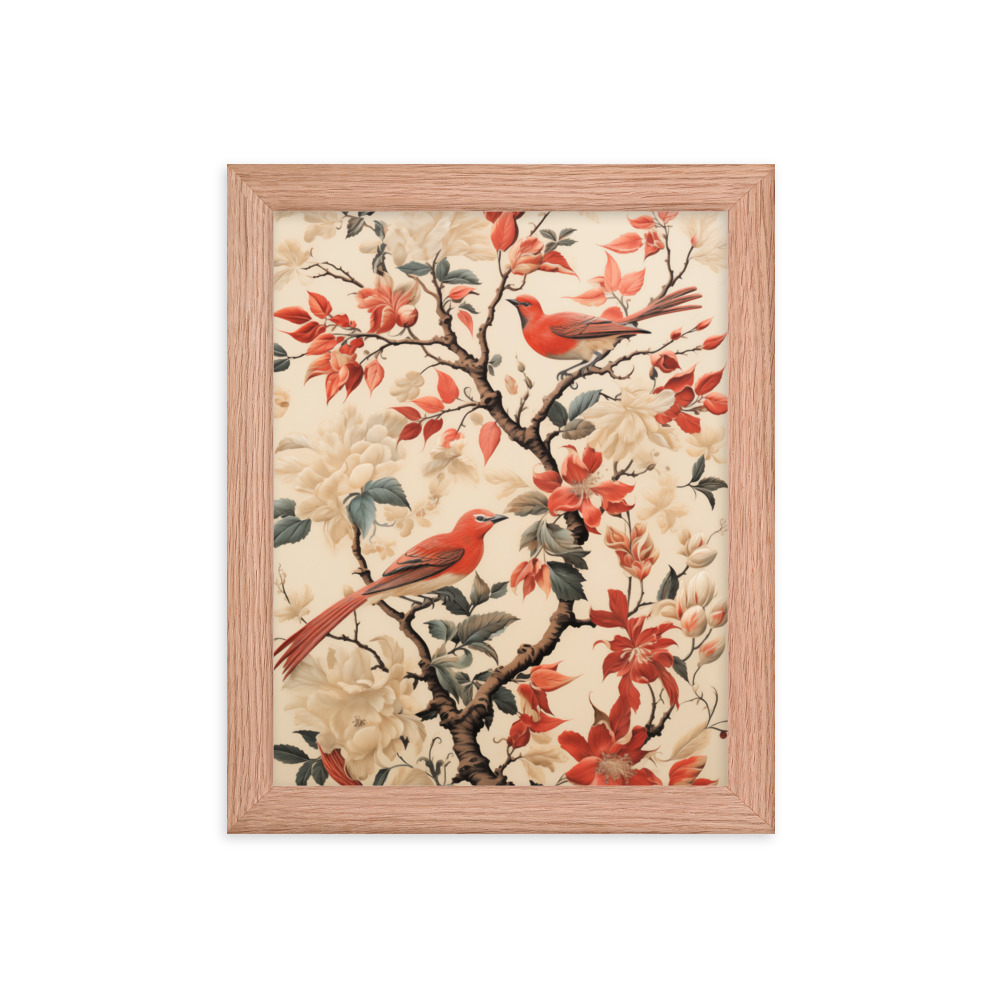 Vintage Floral Motifs with Birds 02 | Framed poster