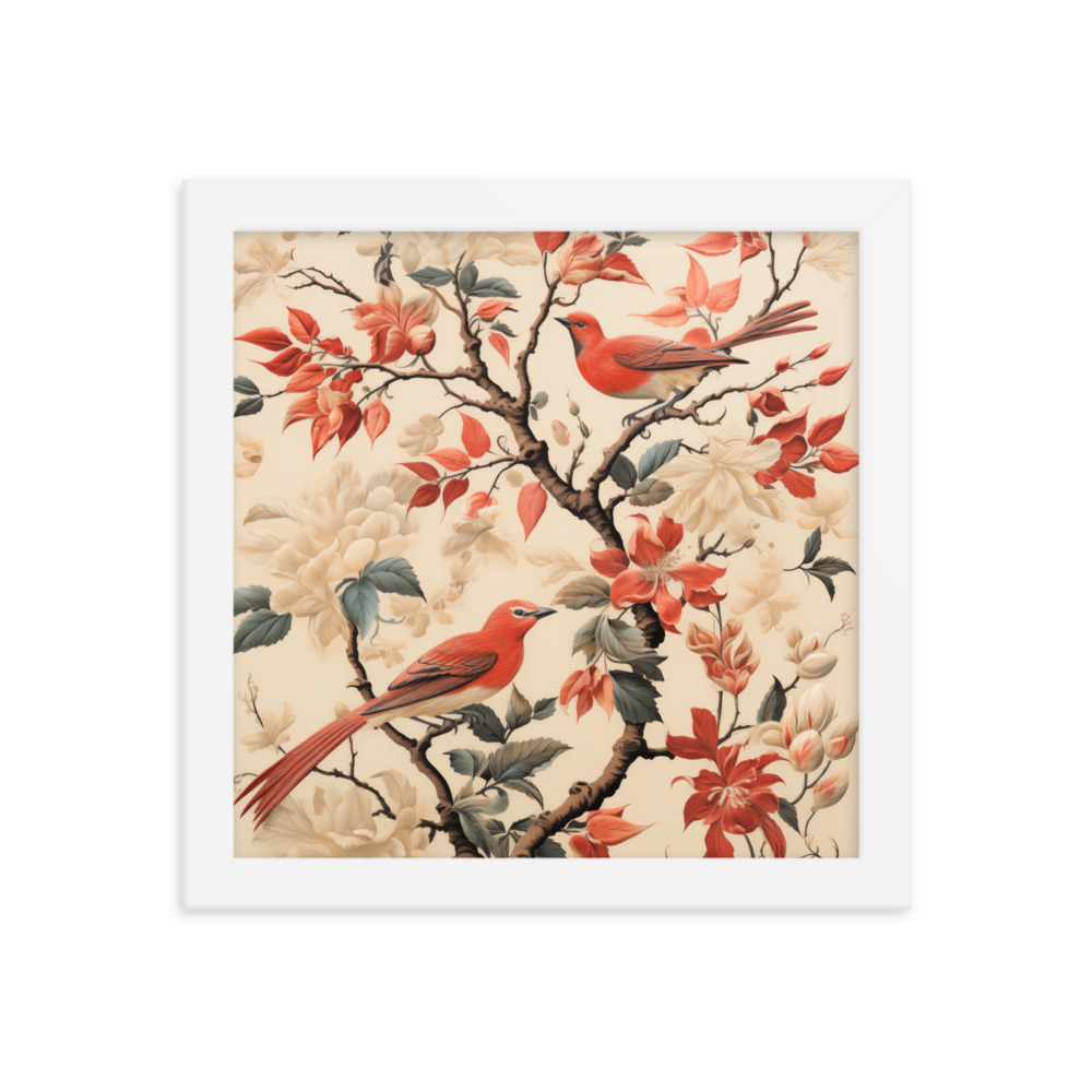 Vintage Floral Motifs with Birds 02 | Framed poster