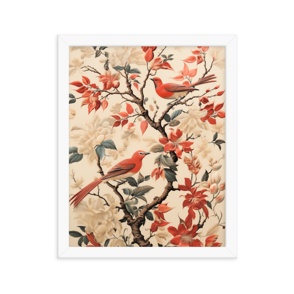 Vintage Floral Motifs with Birds 02 | Framed poster