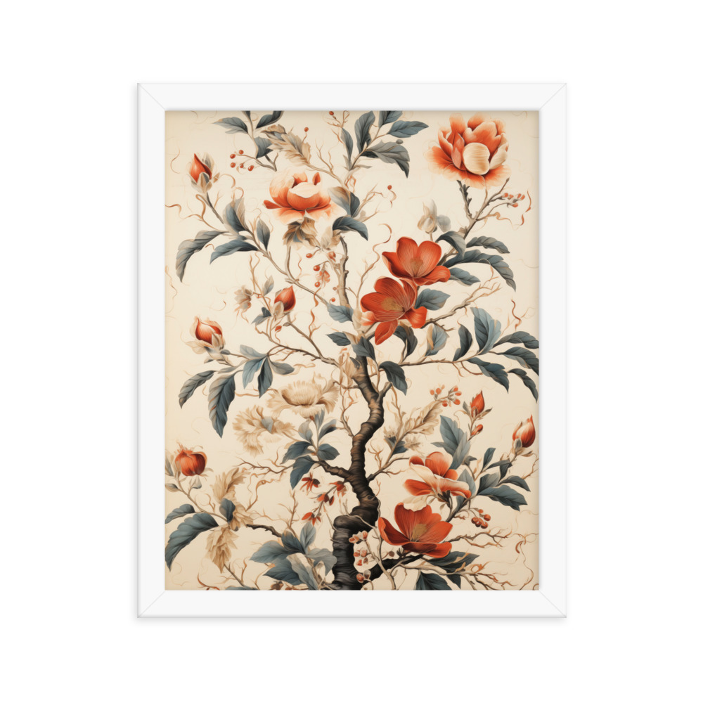Vintage Floral Motifs with Flowers 01 | Framed Poster