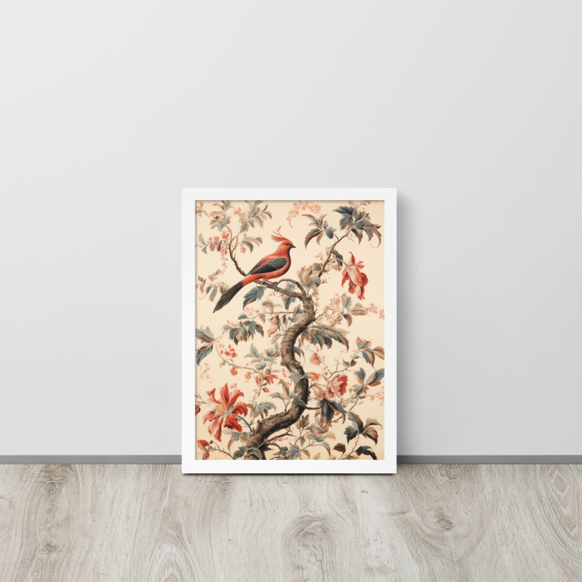 Vintage Floral Motifs with Birds 01 | Framed poster