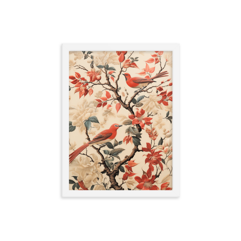 Vintage Floral Motifs with Birds 02 | Framed poster