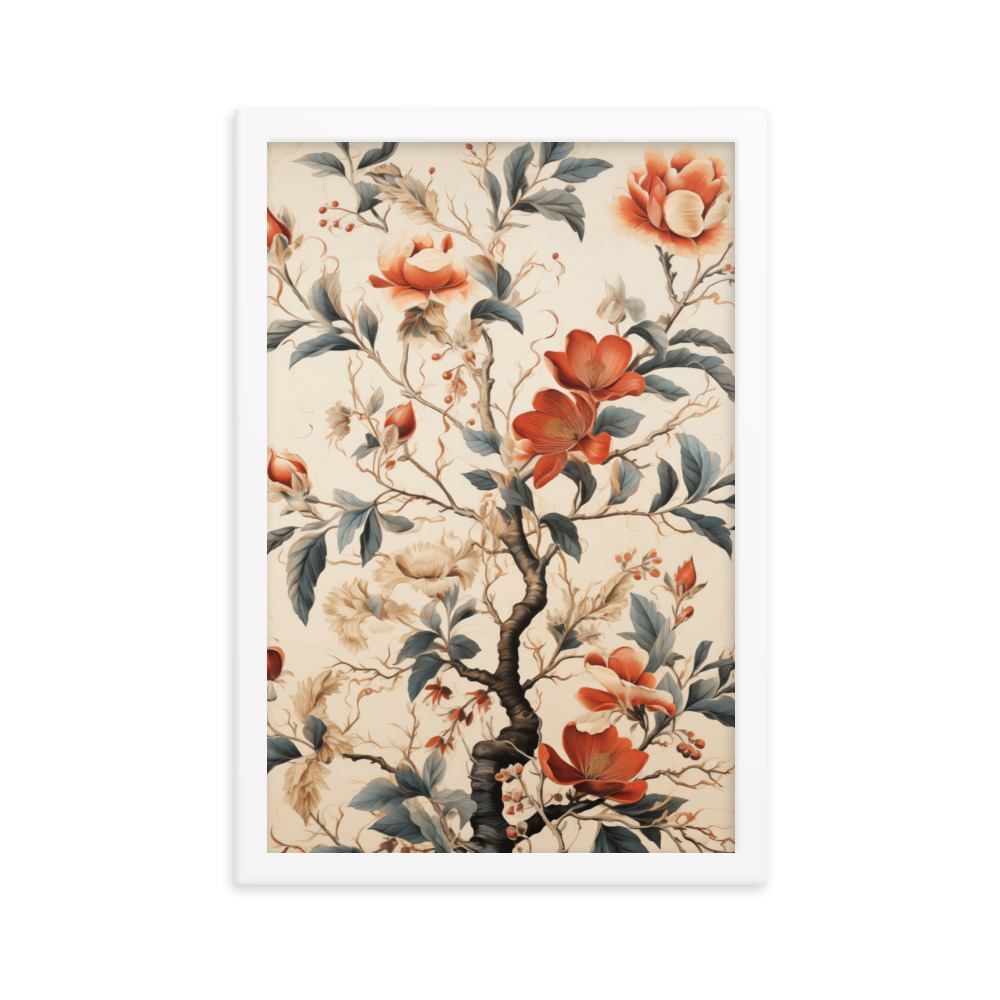 Vintage Floral Motifs with Flowers 01 | Framed Poster
