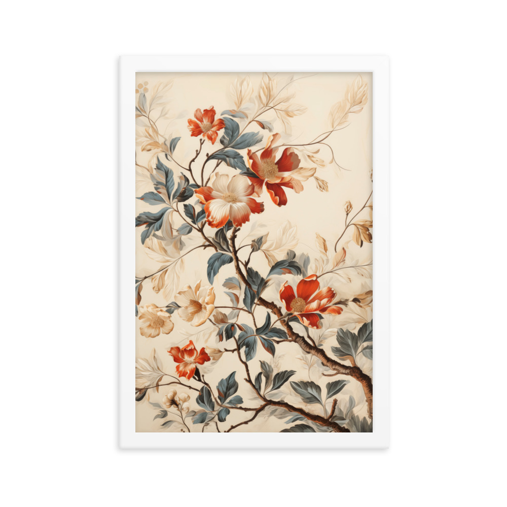 Vintage Floral Motifs with Flowers 03 | Framed Poster