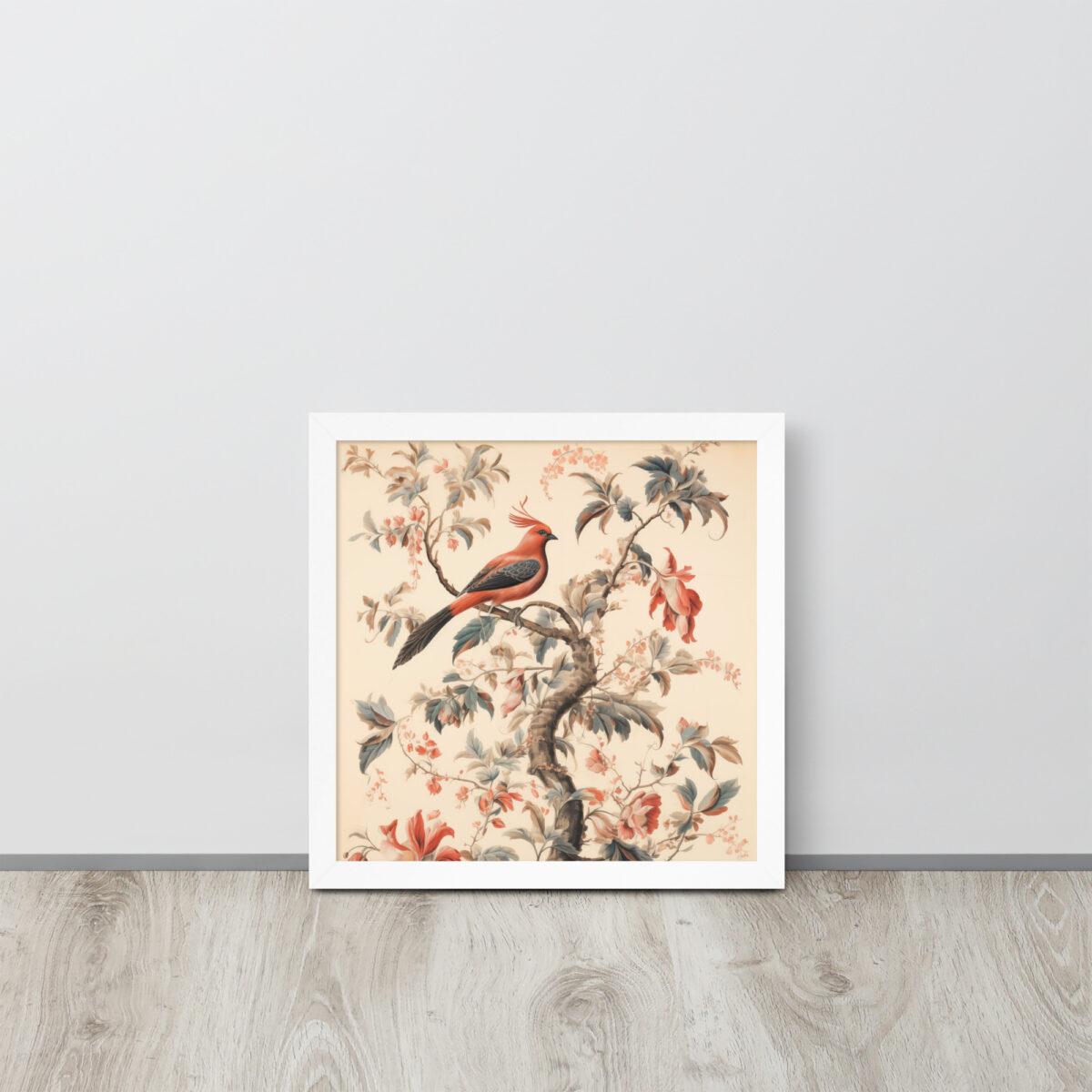 Vintage Floral Motifs with Birds 01 | Framed poster