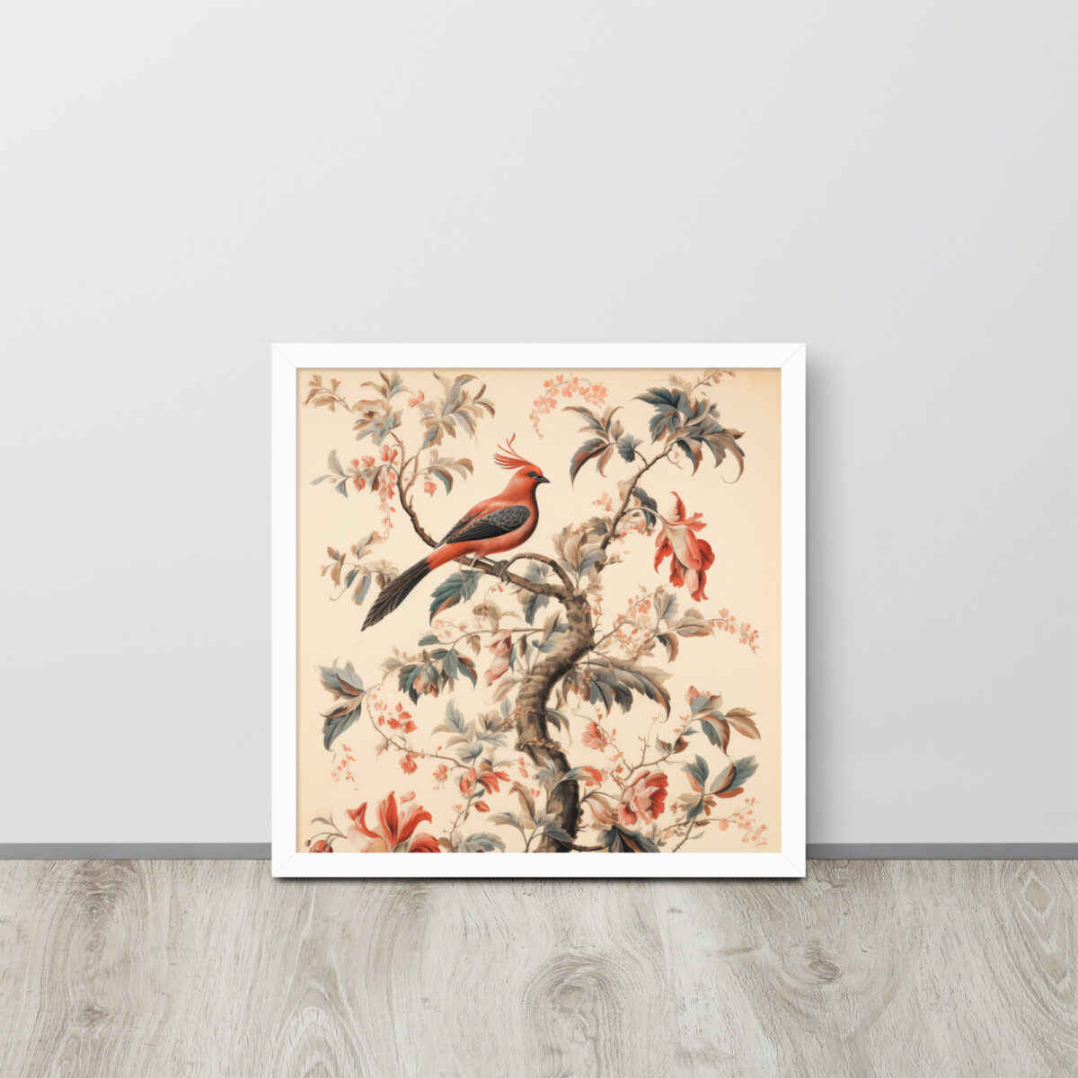 Vintage Floral Motifs with Birds 01 | Framed poster