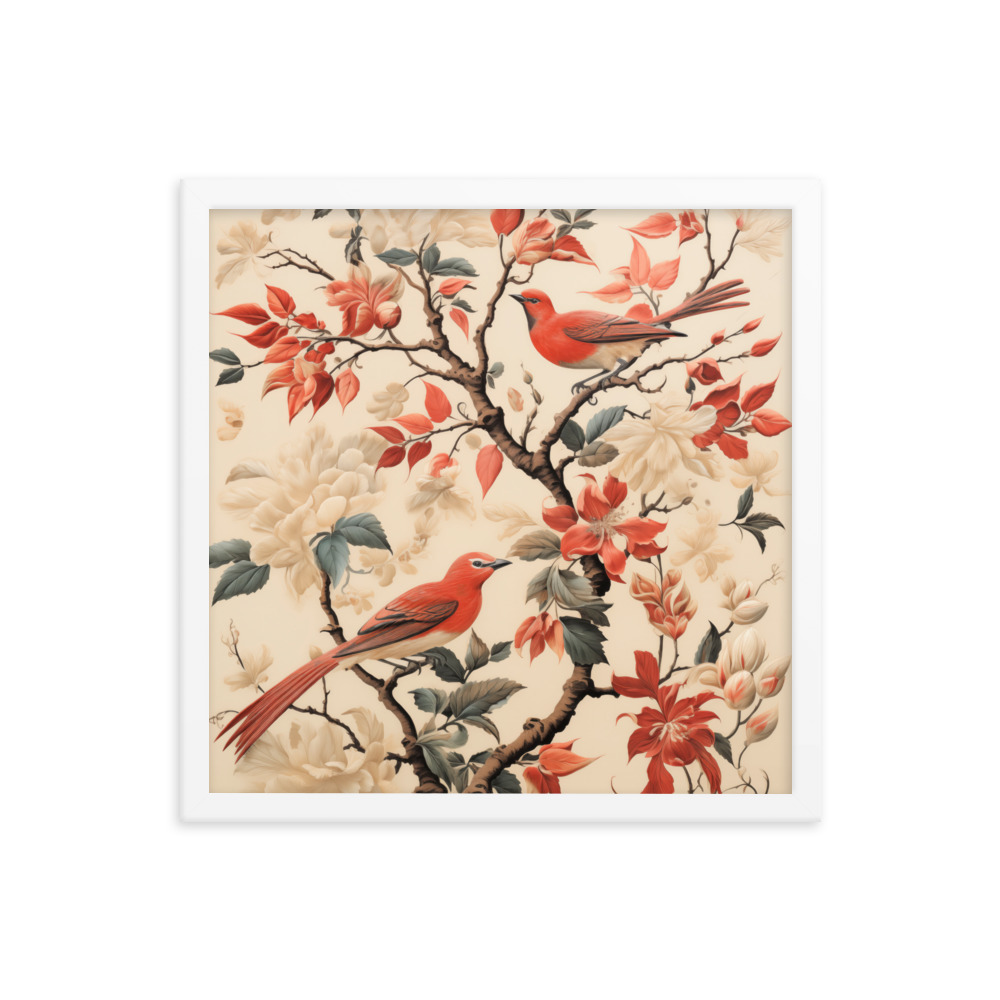 Vintage Floral Motifs with Birds 02 | Framed poster