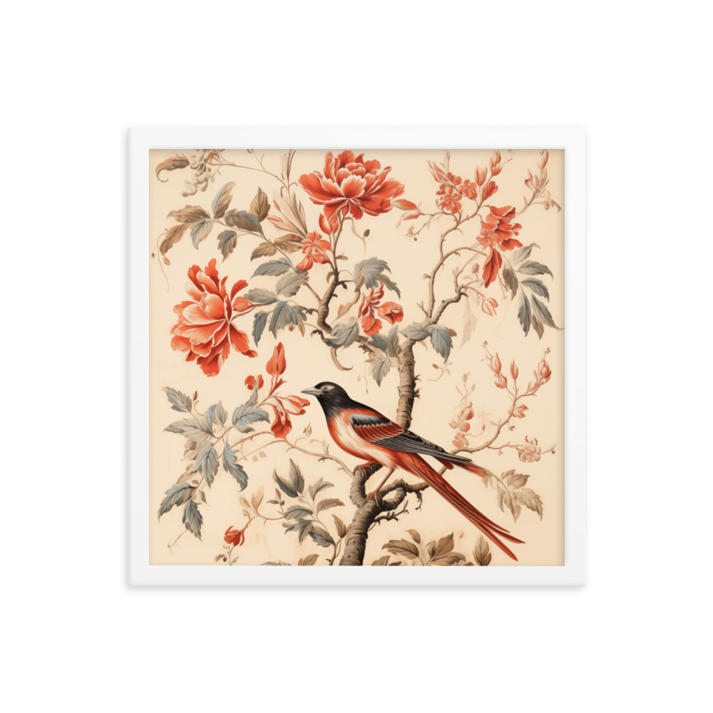 Vintage Floral Motifs with Birds 03 | Framed poster