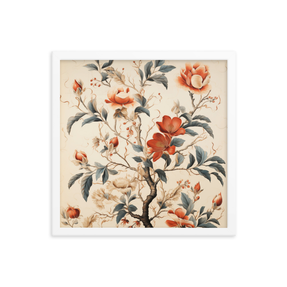 Vintage Floral Motifs with Flowers 01 | Framed Poster