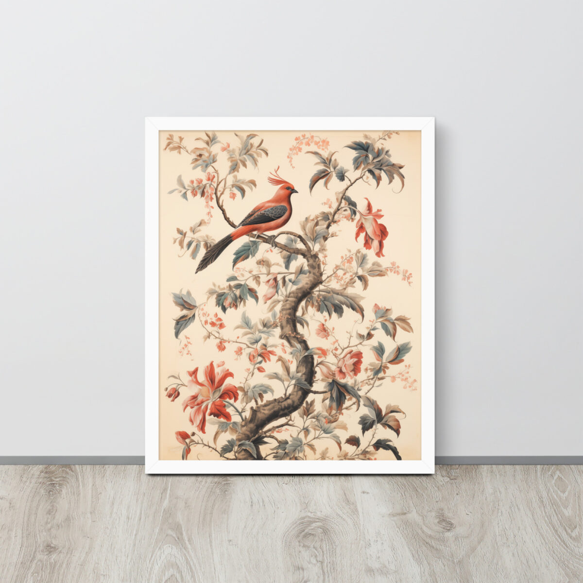 Vintage Floral Motifs with Birds 01 | Framed poster