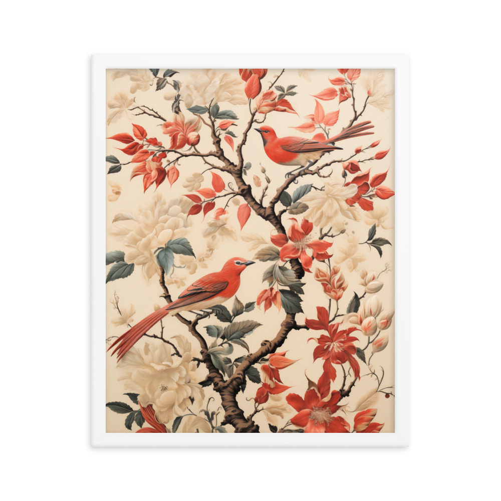 Vintage Floral Motifs with Birds 02 | Framed poster
