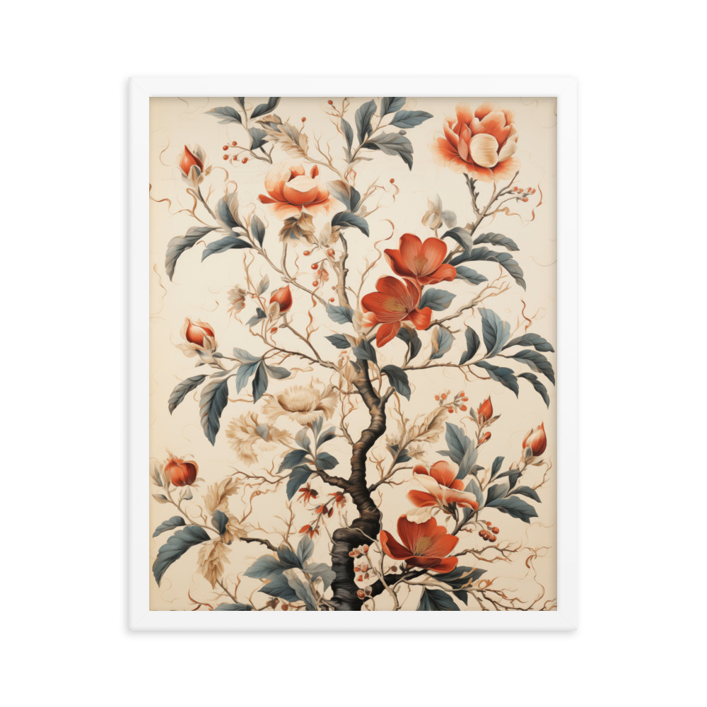Vintage Floral Motifs with Flowers 01 | Framed Poster