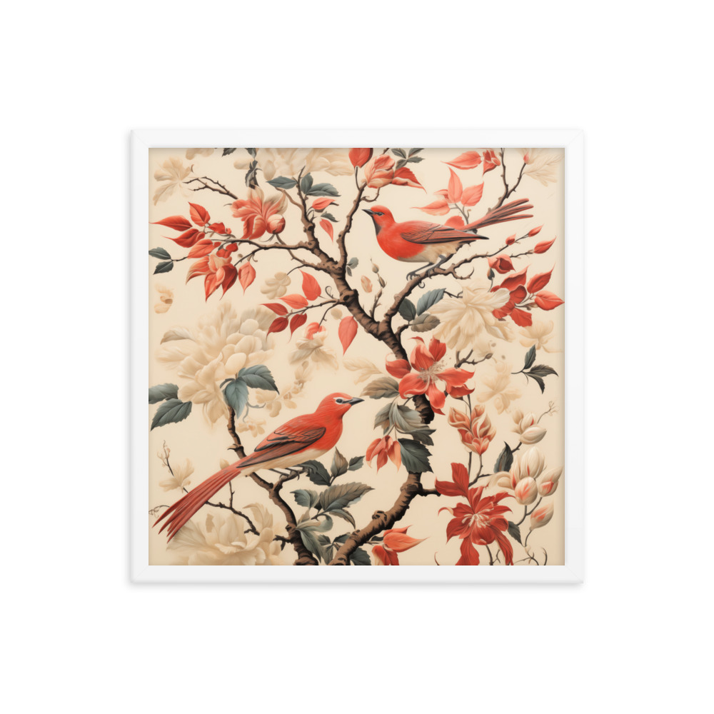 Vintage Floral Motifs with Birds 02 | Framed poster