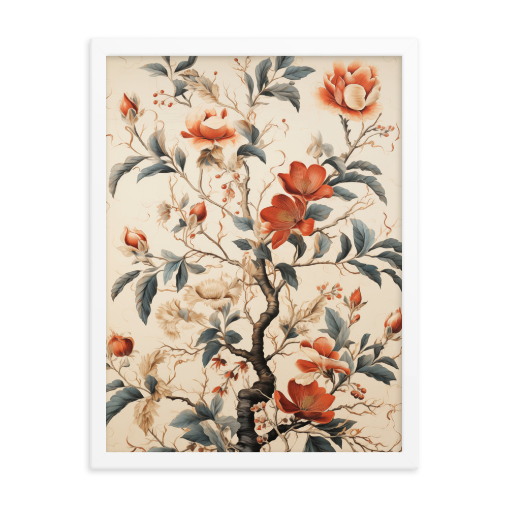 Vintage Floral Motifs with Flowers 01 | Framed Poster