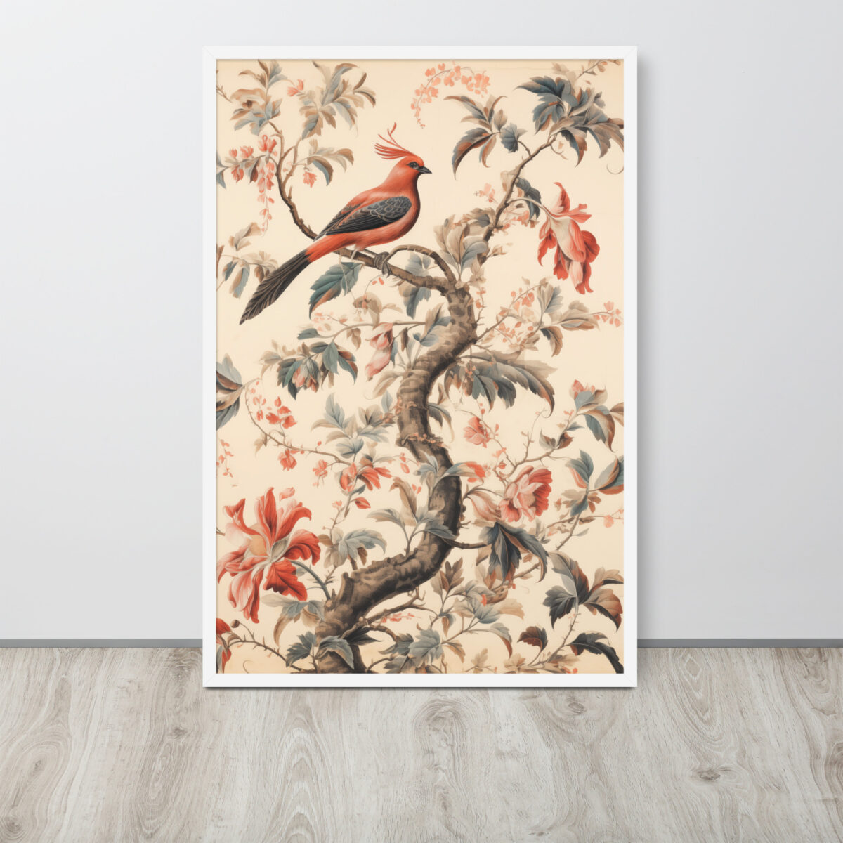 Vintage Floral Motifs with Birds 01 | Framed poster
