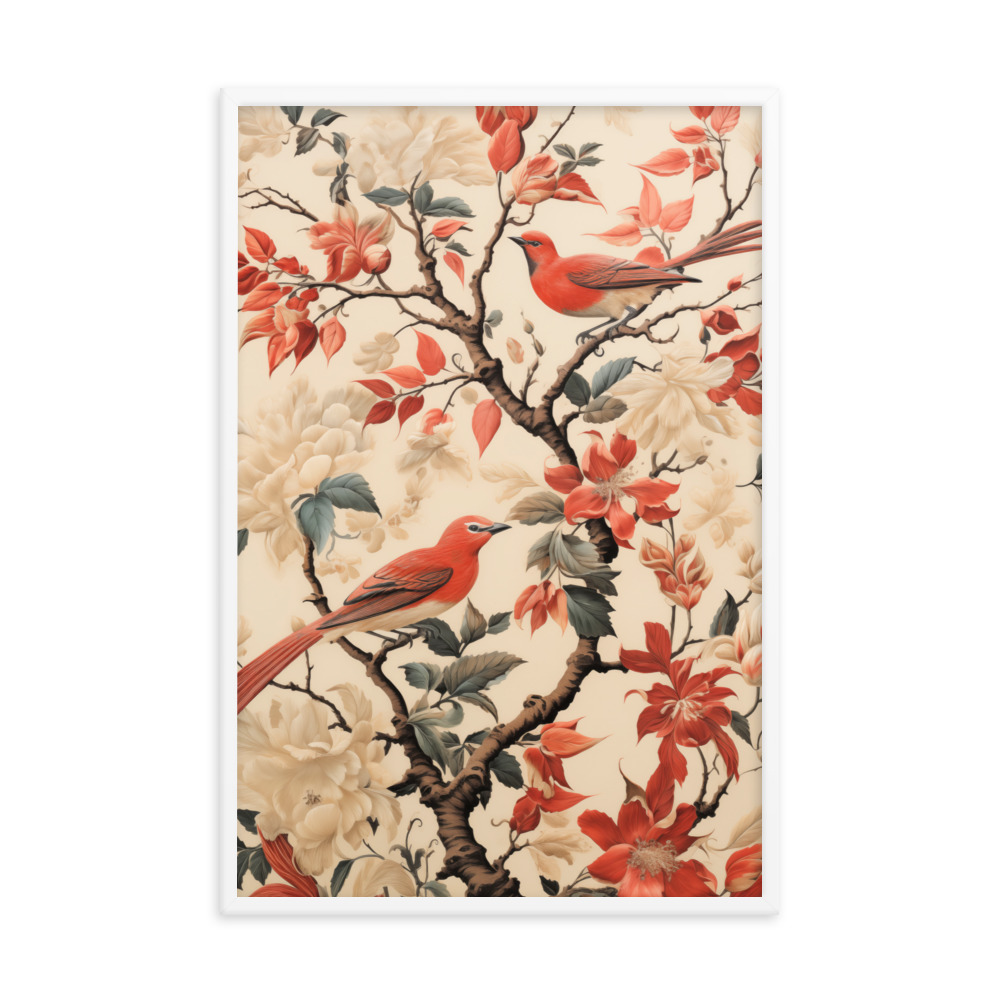 Vintage Floral Motifs with Birds 02 | Framed poster
