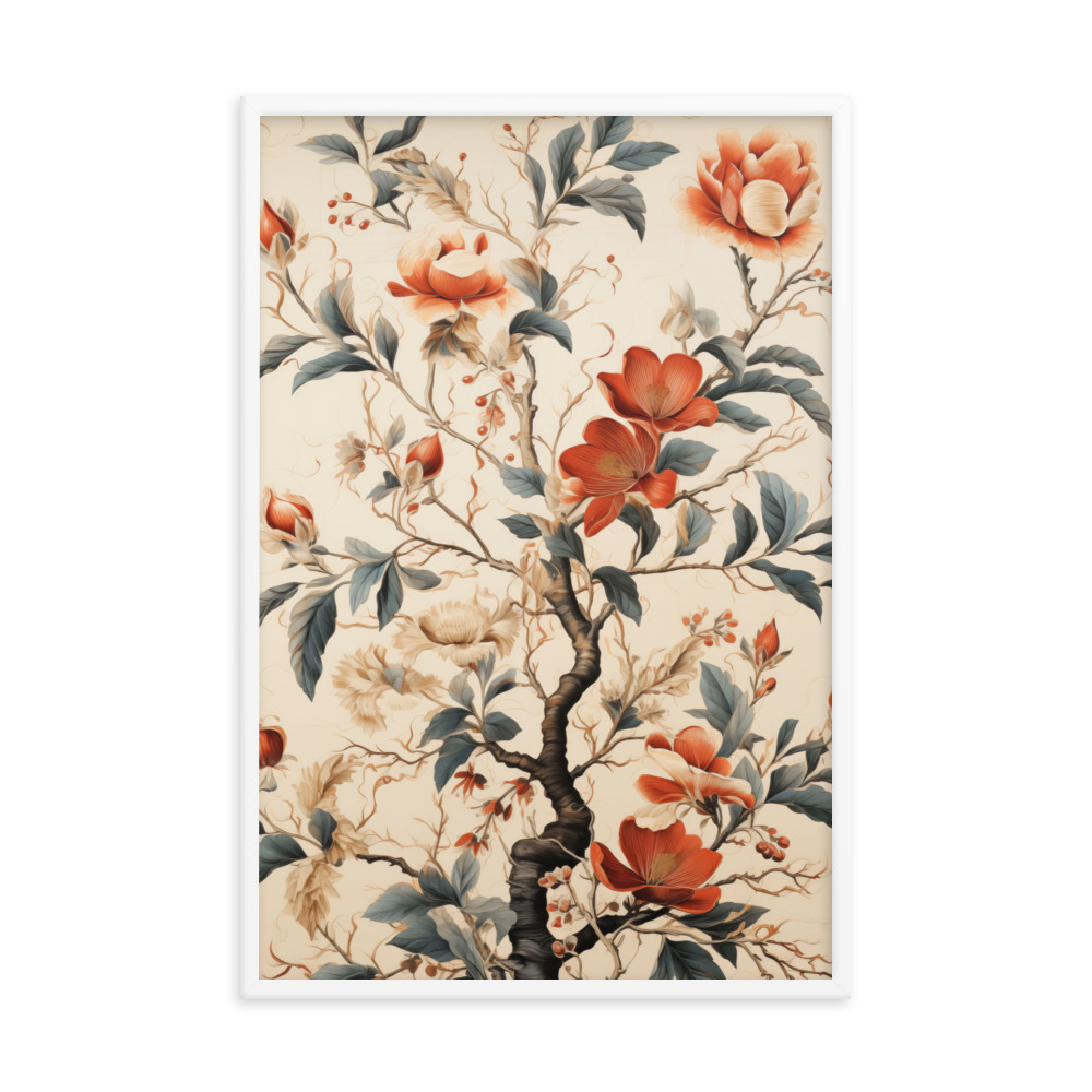 Vintage Floral Motifs with Flowers 01 | Framed Poster