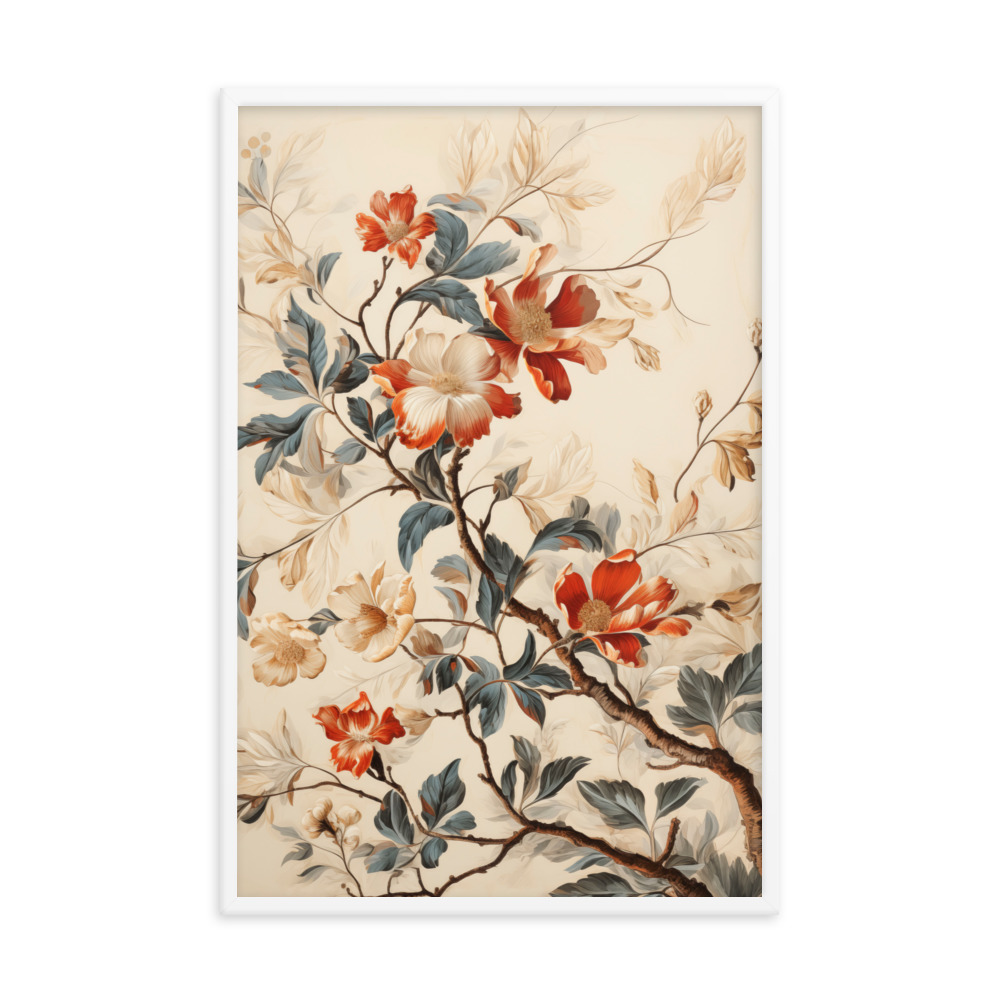 Vintage Floral Motifs with Flowers 03 | Framed Poster
