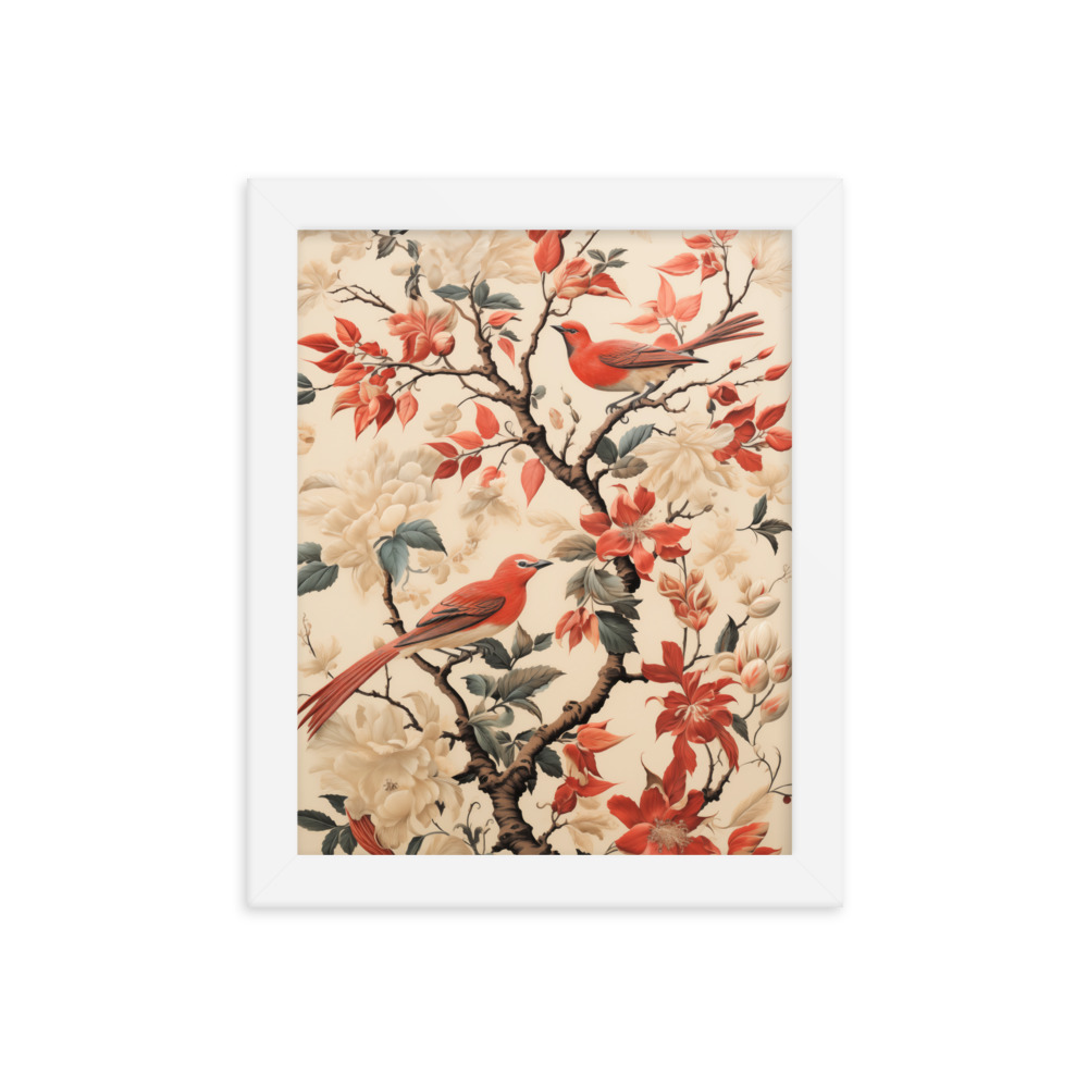 Vintage Floral Motifs with Birds 02 | Framed poster