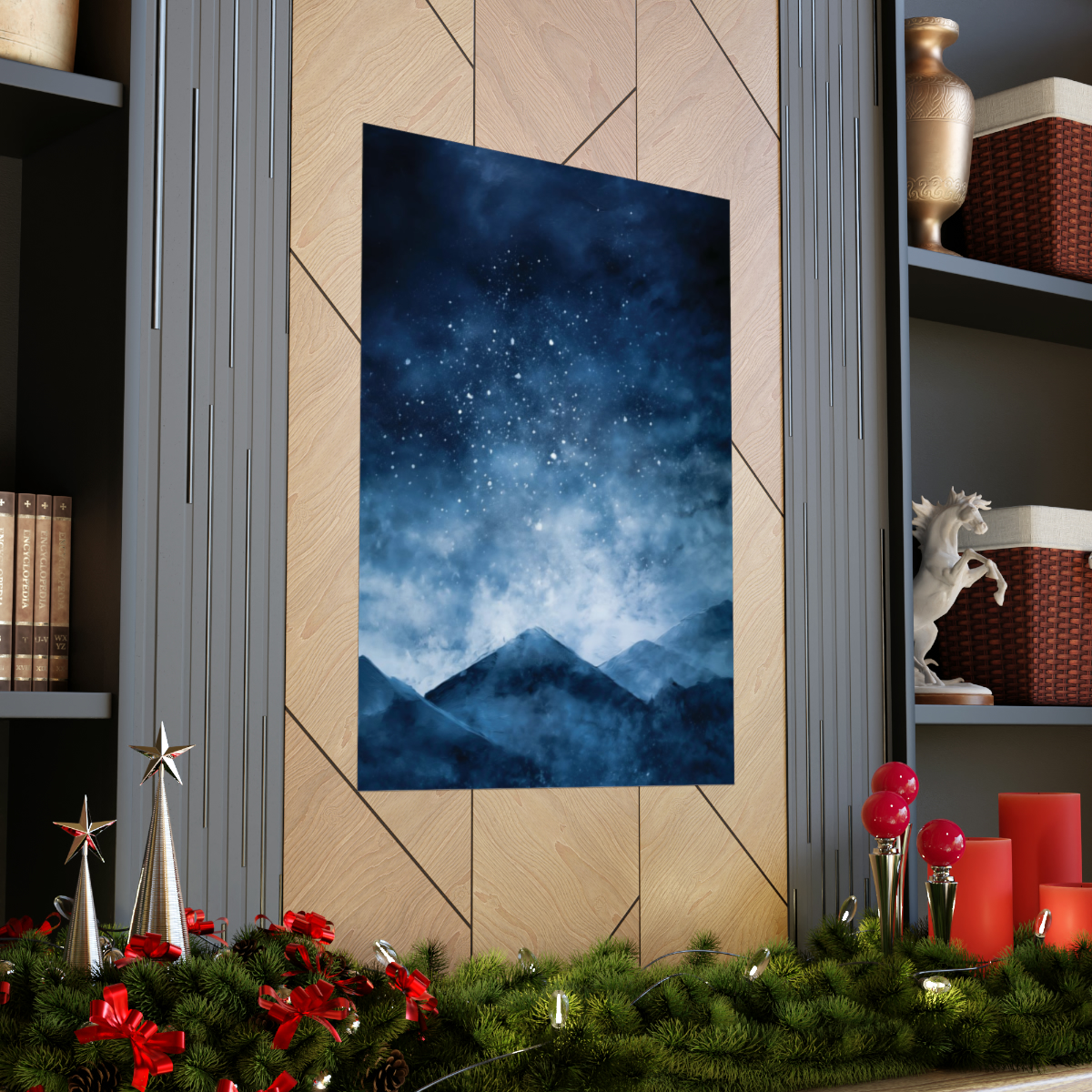 Snowy Mountains Blue Abstract Art | Matte Poster