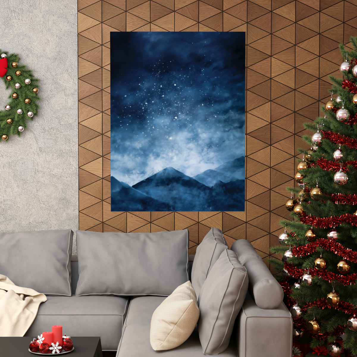 Snowy Mountains Blue Abstract Art | Matte Poster